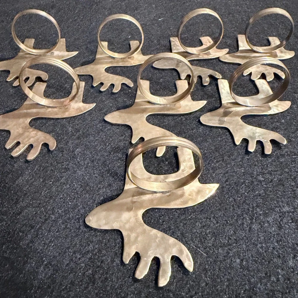 Vintage Hammered Gold Reindeer Napkin Rings‎ Set of 8 Christmas Holiday Decor